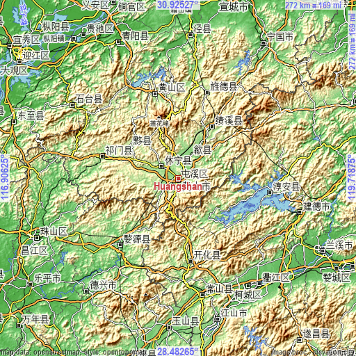 Topographic map of Huangshan