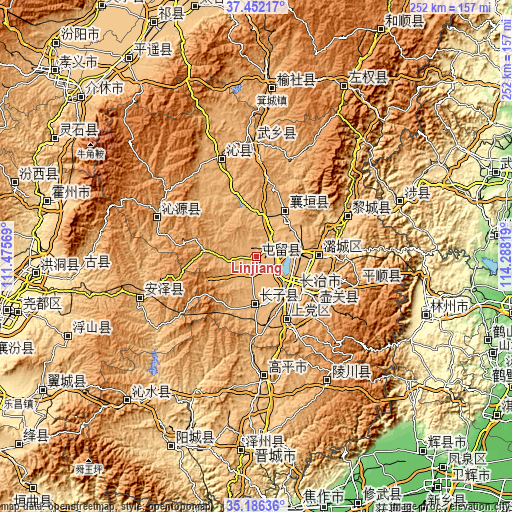 Topographic map of Linjiang