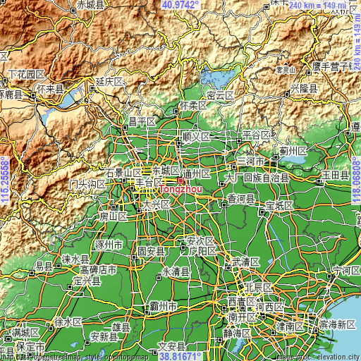 Topographic map of Tongzhou