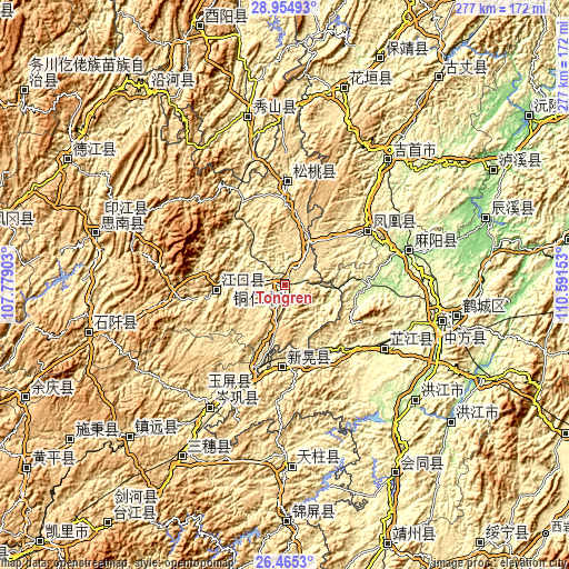 Topographic map of Tongren