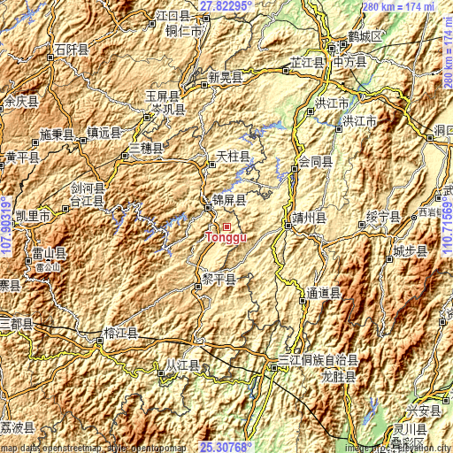 Topographic map of Tonggu