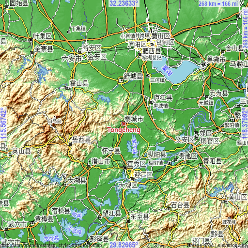 Topographic map of Tongcheng