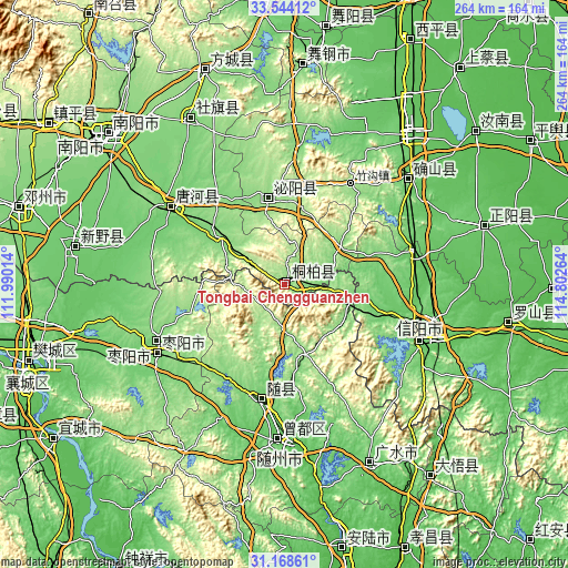 Topographic map of Tongbai Chengguanzhen