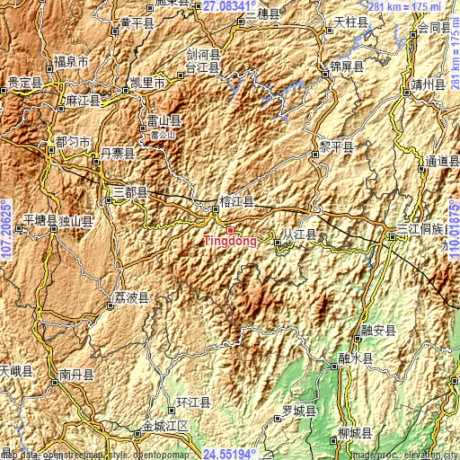 Topographic map of Tingdong