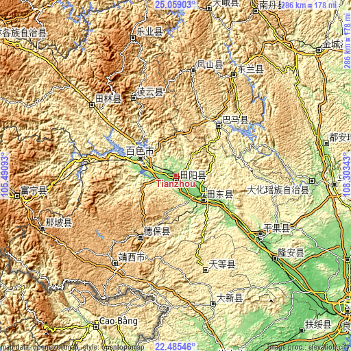 Topographic map of Tianzhou