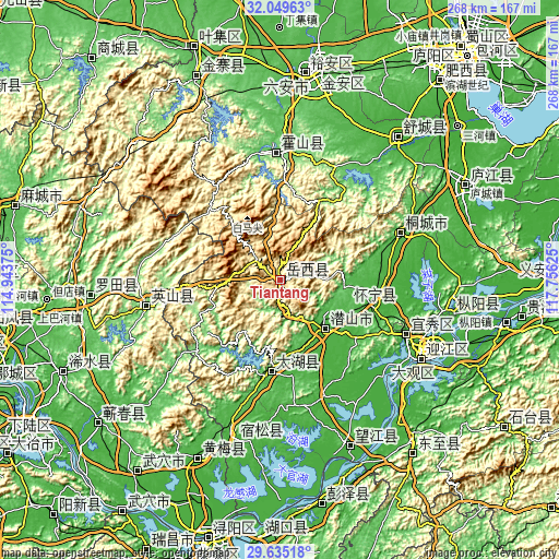Topographic map of Tiantang
