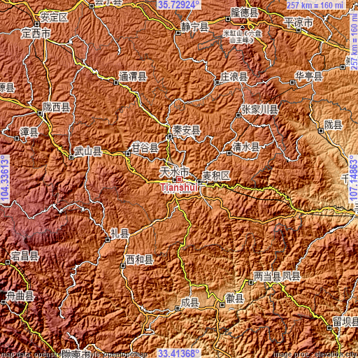 Topographic map of Tianshui