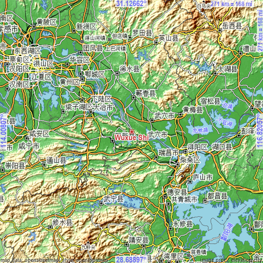 Topographic map of Wuxue Shi