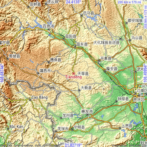 Topographic map of Tiandeng