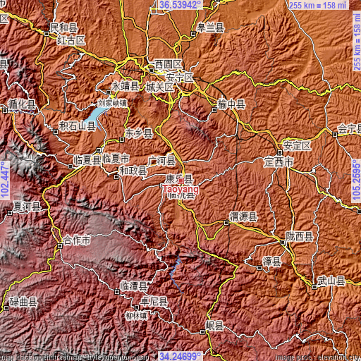 Topographic map of Taoyang