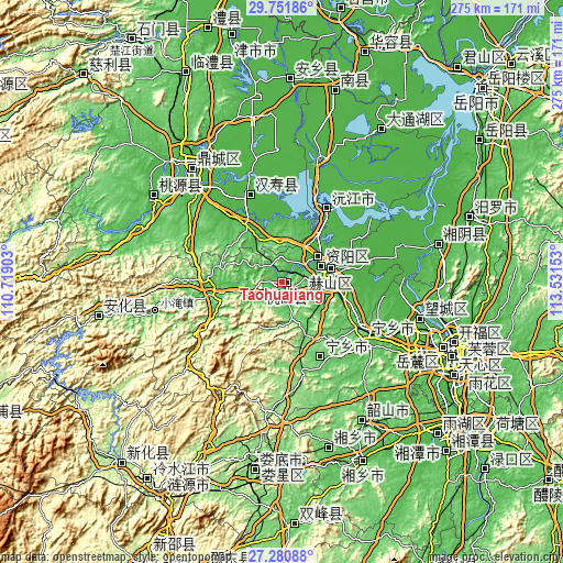 Topographic map of Taohuajiang