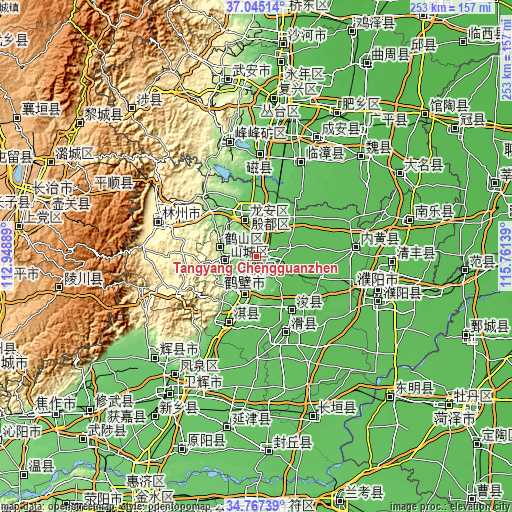 Topographic map of Tangyang Chengguanzhen