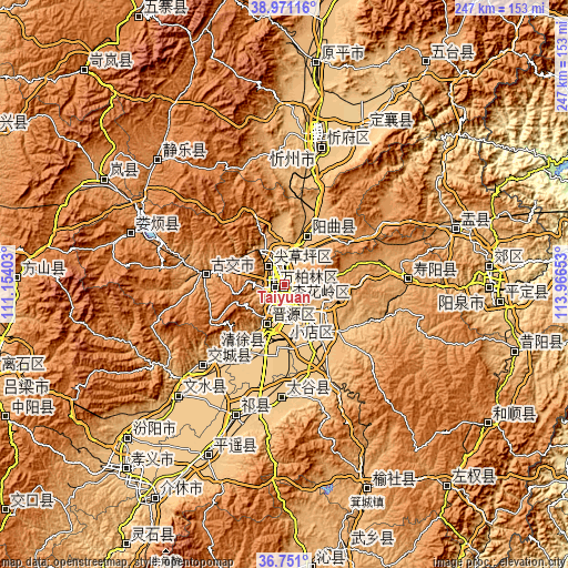 Topographic map of Taiyuan