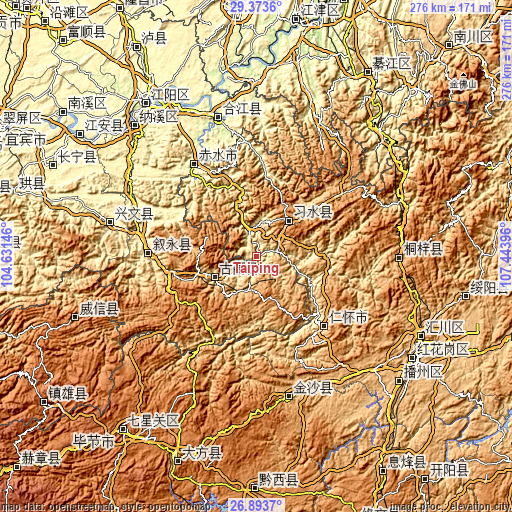 Topographic map of Taiping