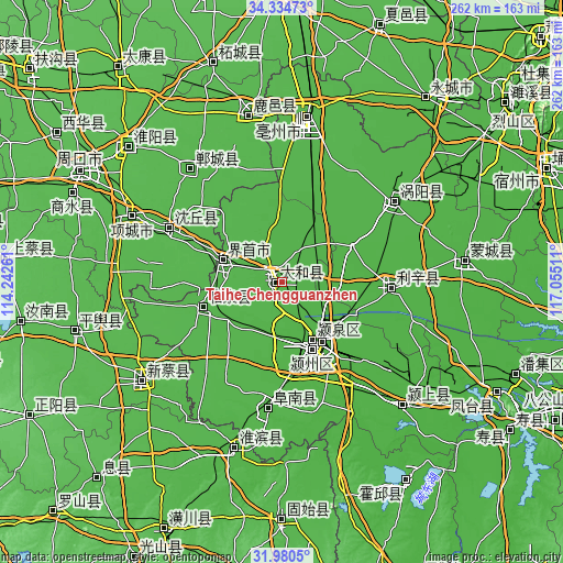 Topographic map of Taihe Chengguanzhen