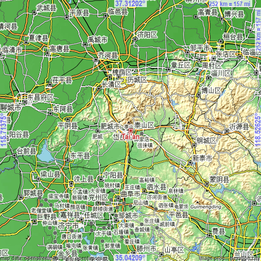Topographic map of Tai’an