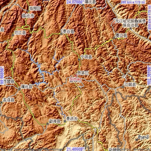 Topographic map of Simao