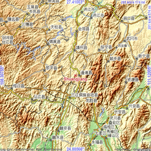 Topographic map of Shuangjiang
