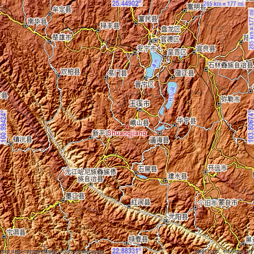 Topographic map of Shuangjiang