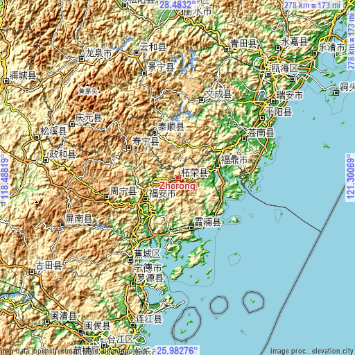 Topographic map of Zherong