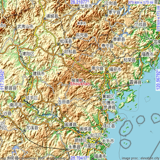 Topographic map of Shoushan