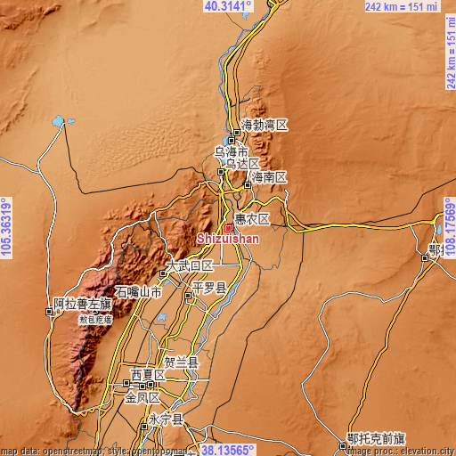 Topographic map of Shizuishan
