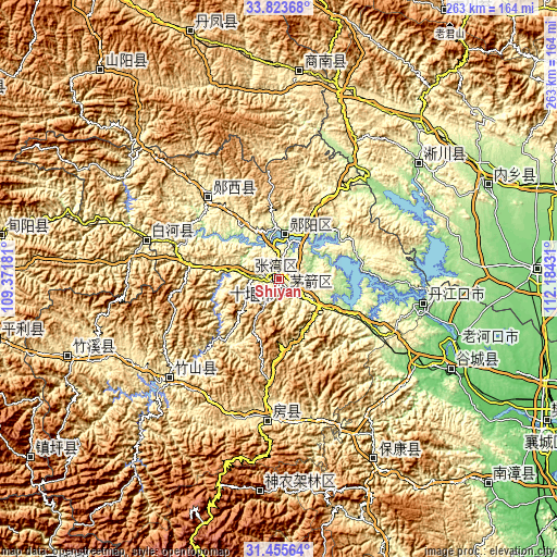 Topographic map of Shiyan