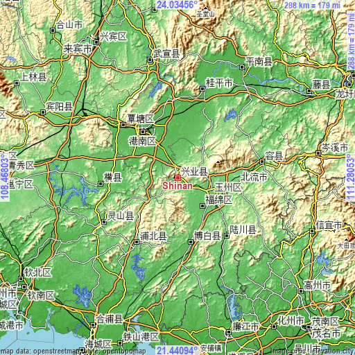 Topographic map of Shinan