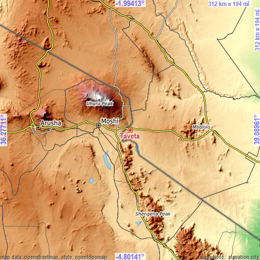 Topographic map of Taveta