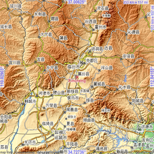Topographic map of Xincheng