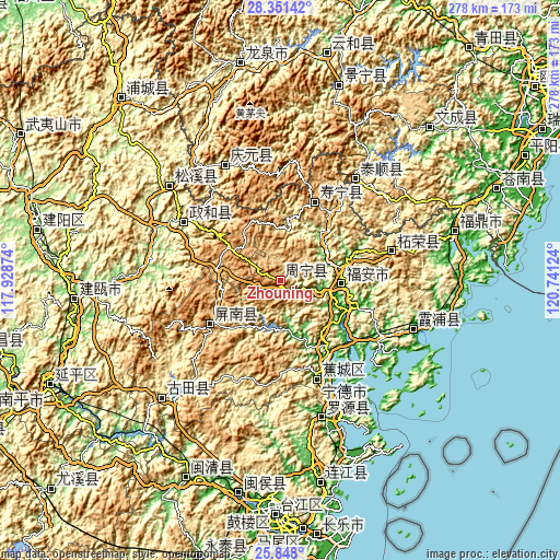 Topographic map of Zhouning