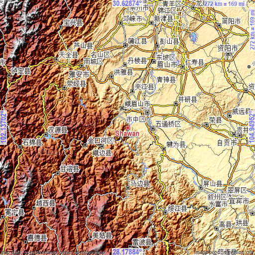 Topographic map of Shawan