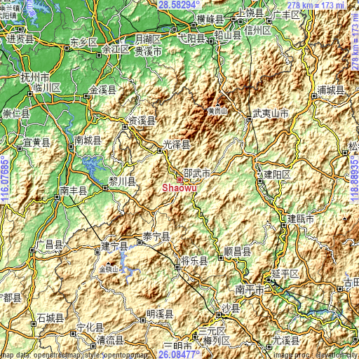 Topographic map of Shaowu