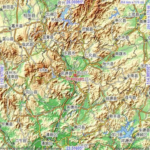 Topographic map of Shaoguan