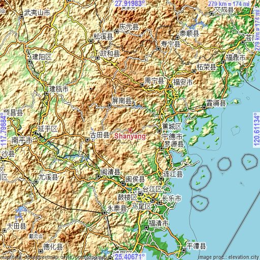 Topographic map of Shanyang