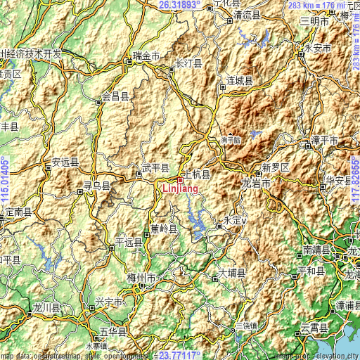 Topographic map of Linjiang