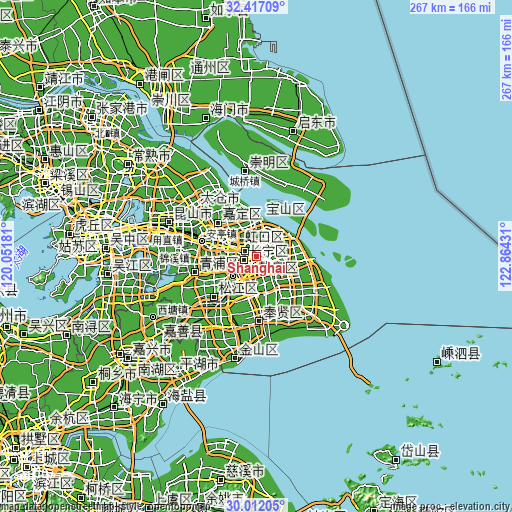 Topographic map of Shanghai