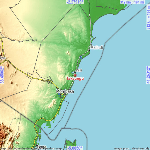 Topographic map of Takaungu
