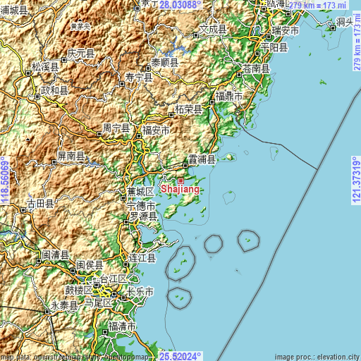 Topographic map of Shajiang