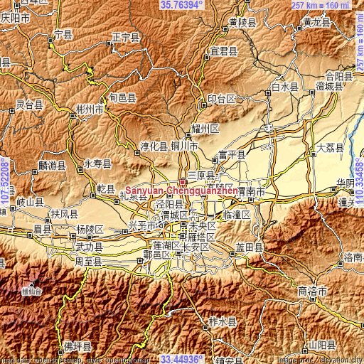 Topographic map of Sanyuan Chengguanzhen