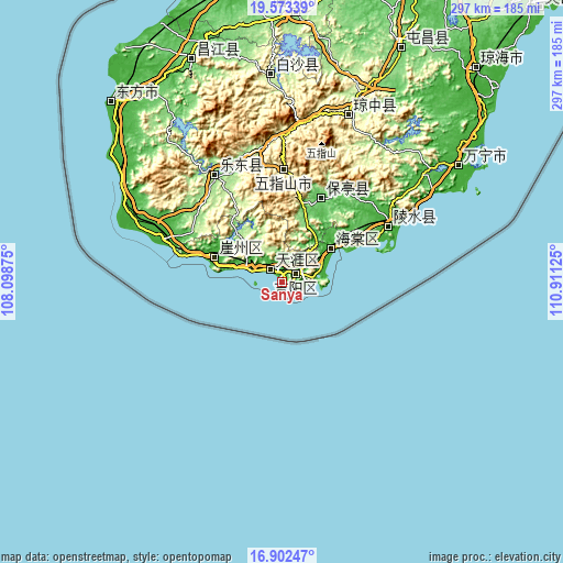 Topographic map of Sanya