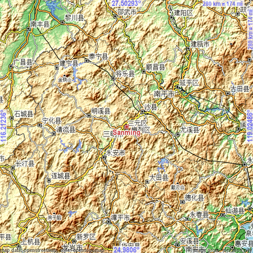 Topographic map of Sanming