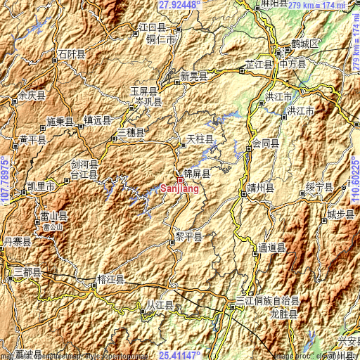 Topographic map of Sanjiang