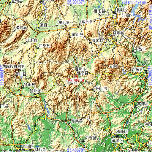 Topographic map of Sanjiang