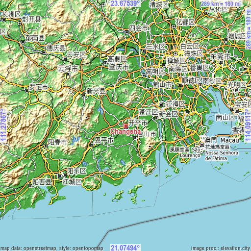 Topographic map of Changsha