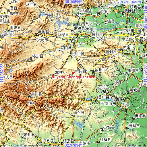 Topographic map of Ruyang Chengguanzhen