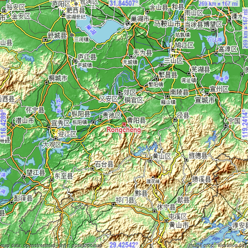 Topographic map of Rongcheng