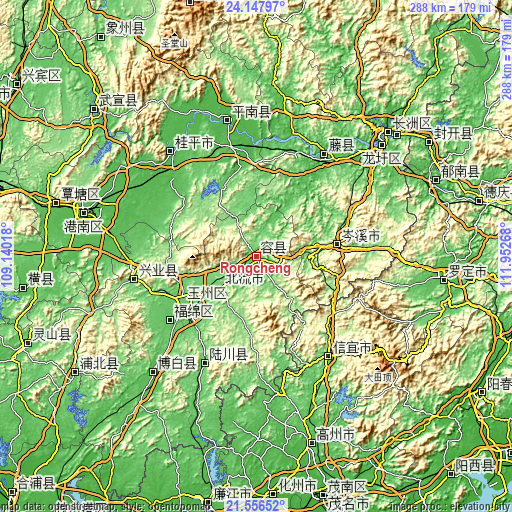 Topographic map of Rongcheng