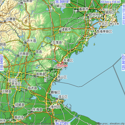 Topographic map of Rizhao