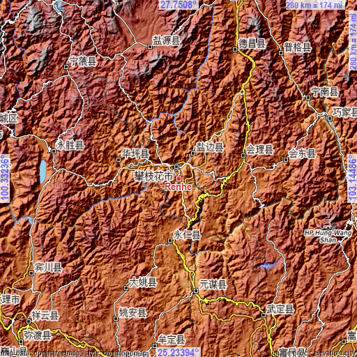 Topographic map of Renhe